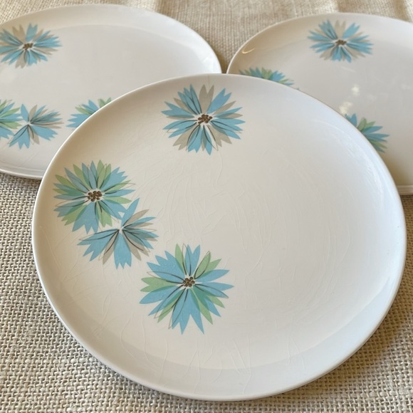 MCM Kokura Ware Ironstone Gay Down Japan set of 3 dessert plates blue flower - Picture 4 of 6